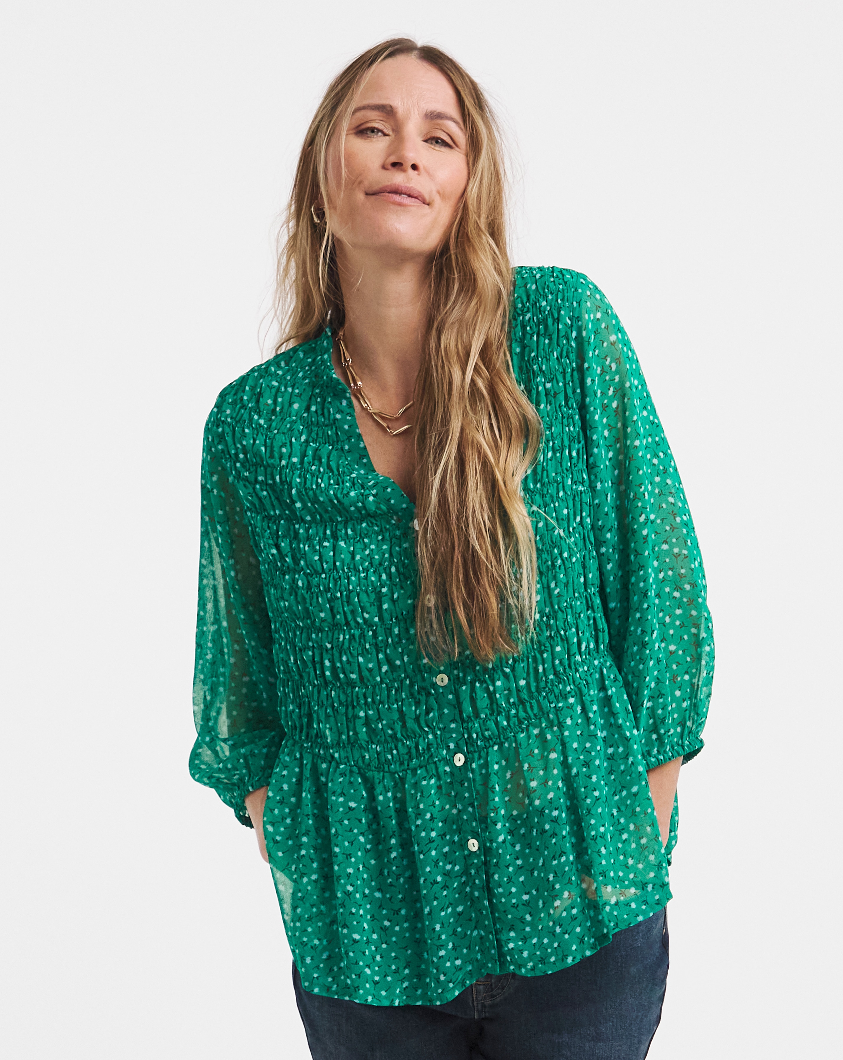 New In - Shirred Button Through Top