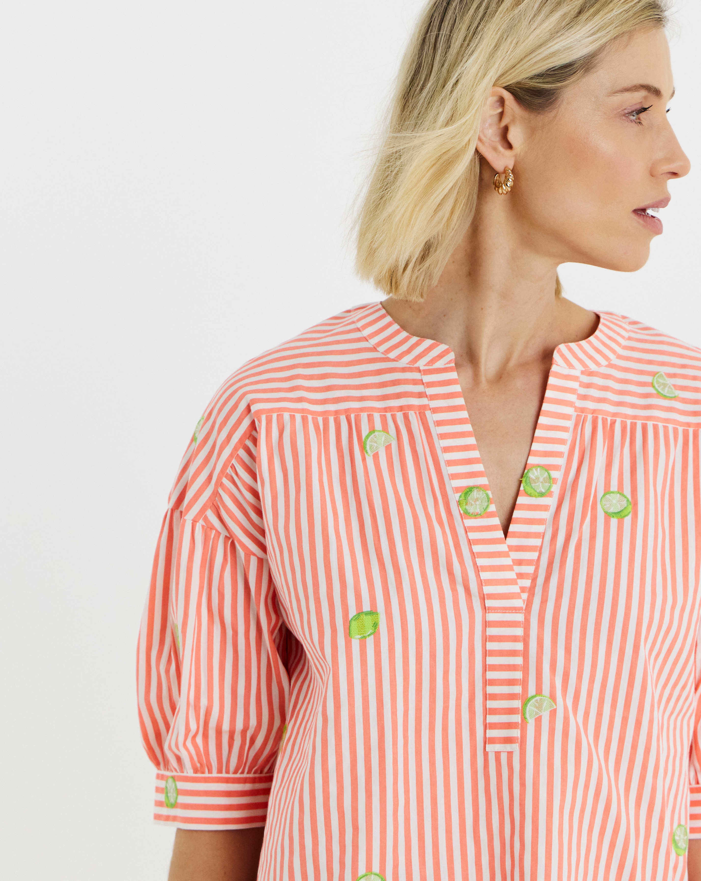 New In - Embroidered Stripe Tunic Top