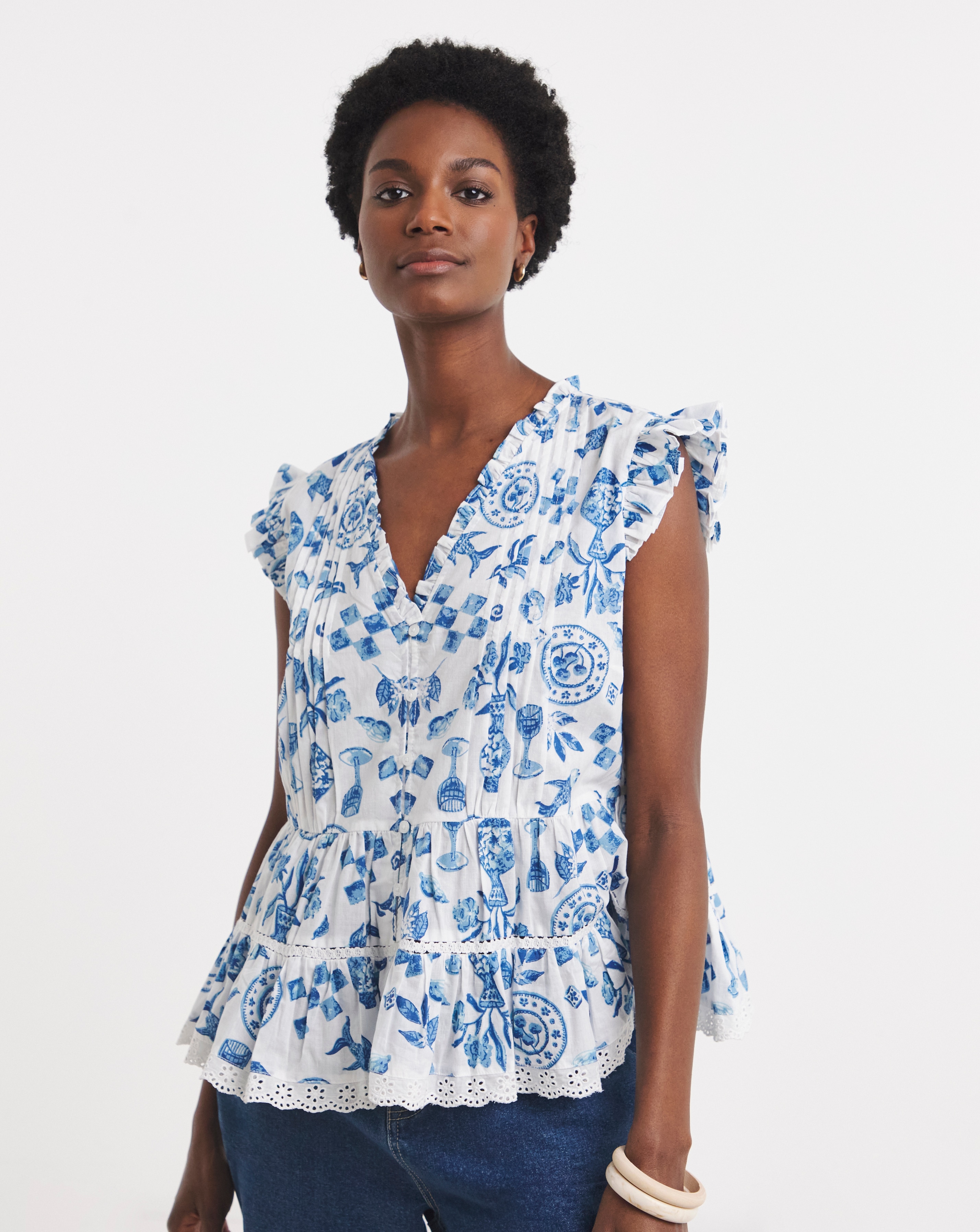 Printed Frill Sleeve Vest
