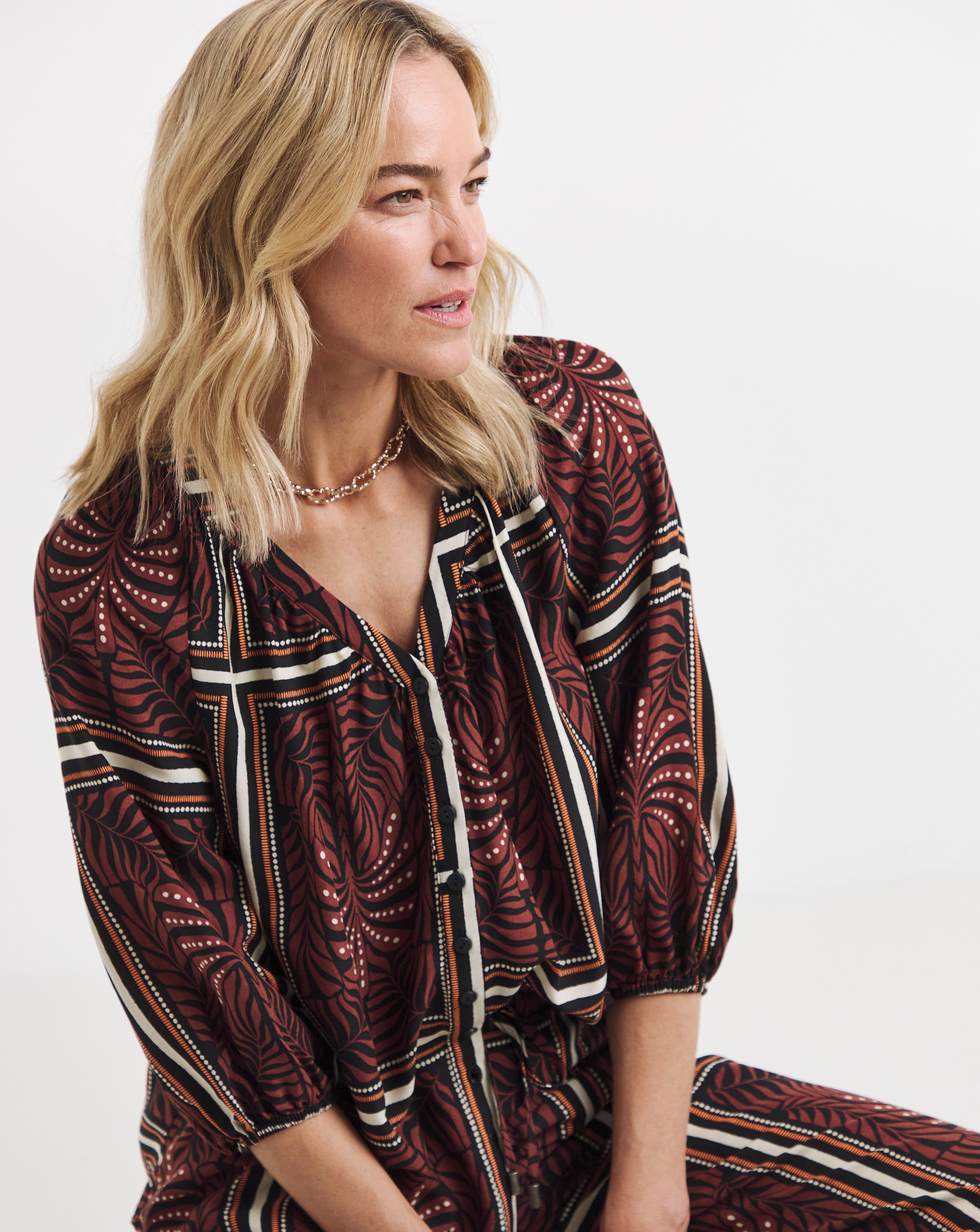 Collarless Button Through Blouse