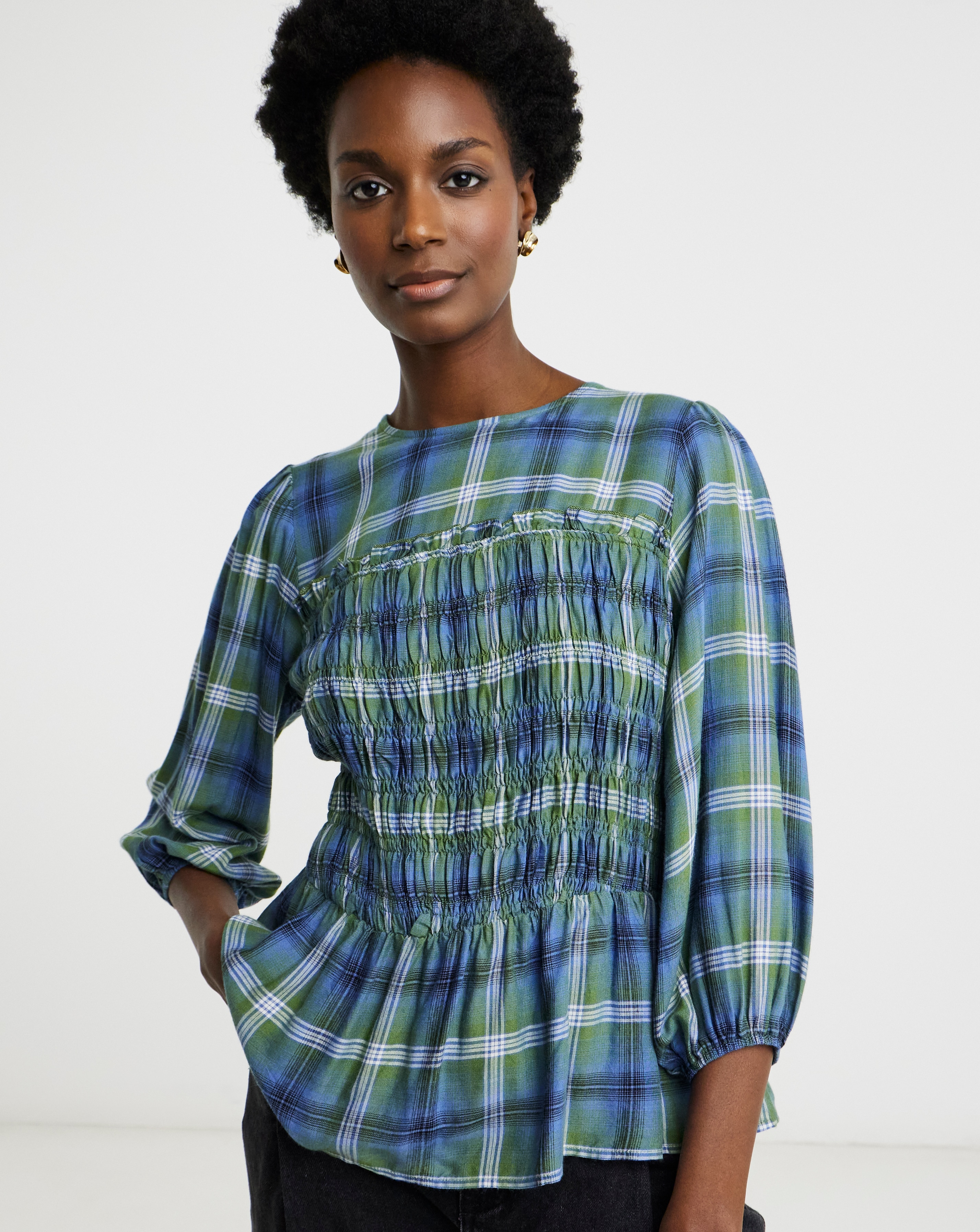 New In - Shirred Three Quarter Sleeve Blouse