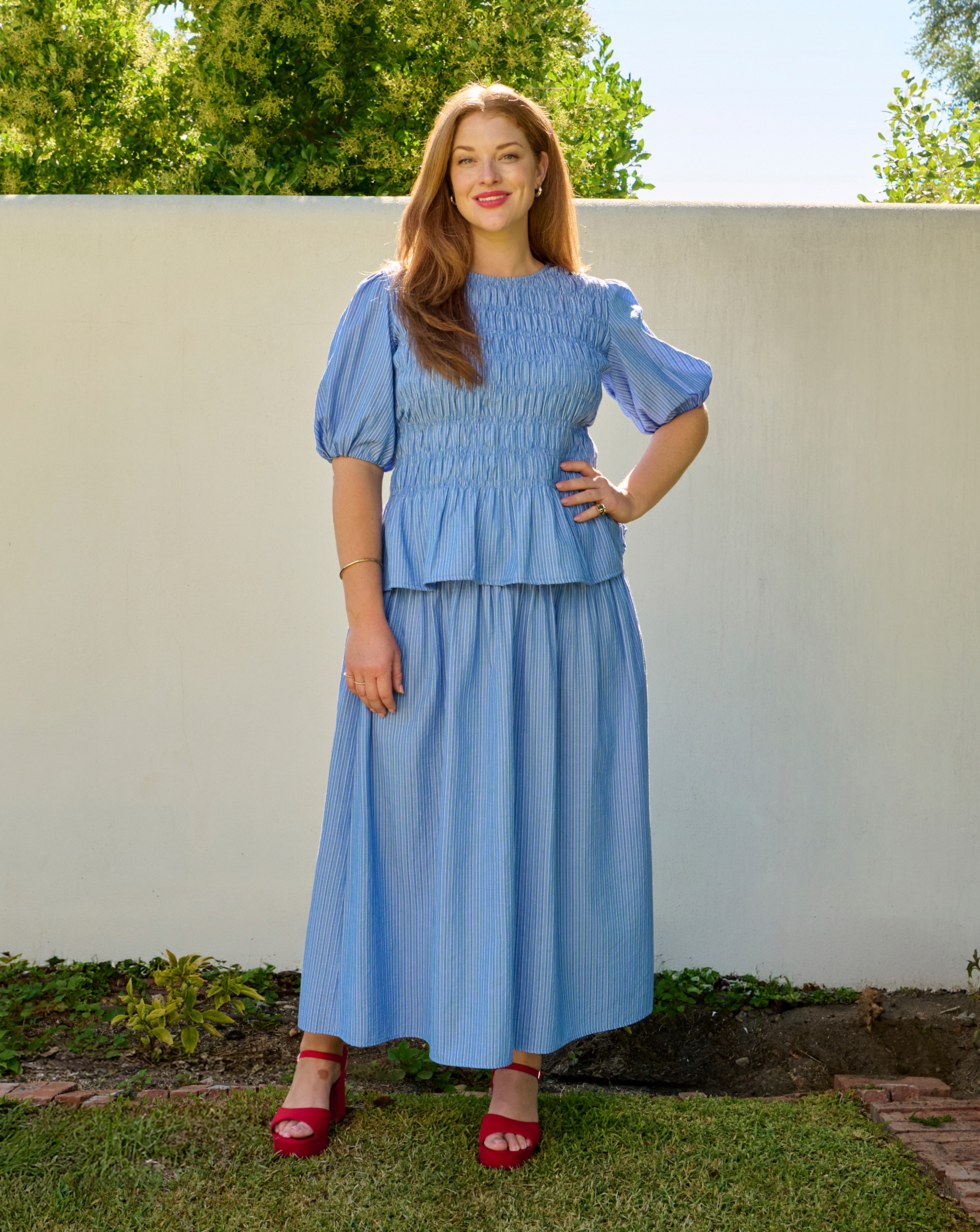 New In - Shirred Peplum Striped Blouse