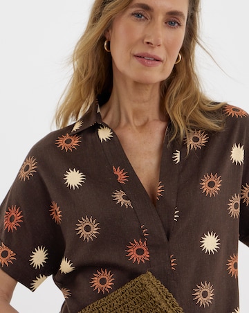 Printed Linen Mix Collared Tunic