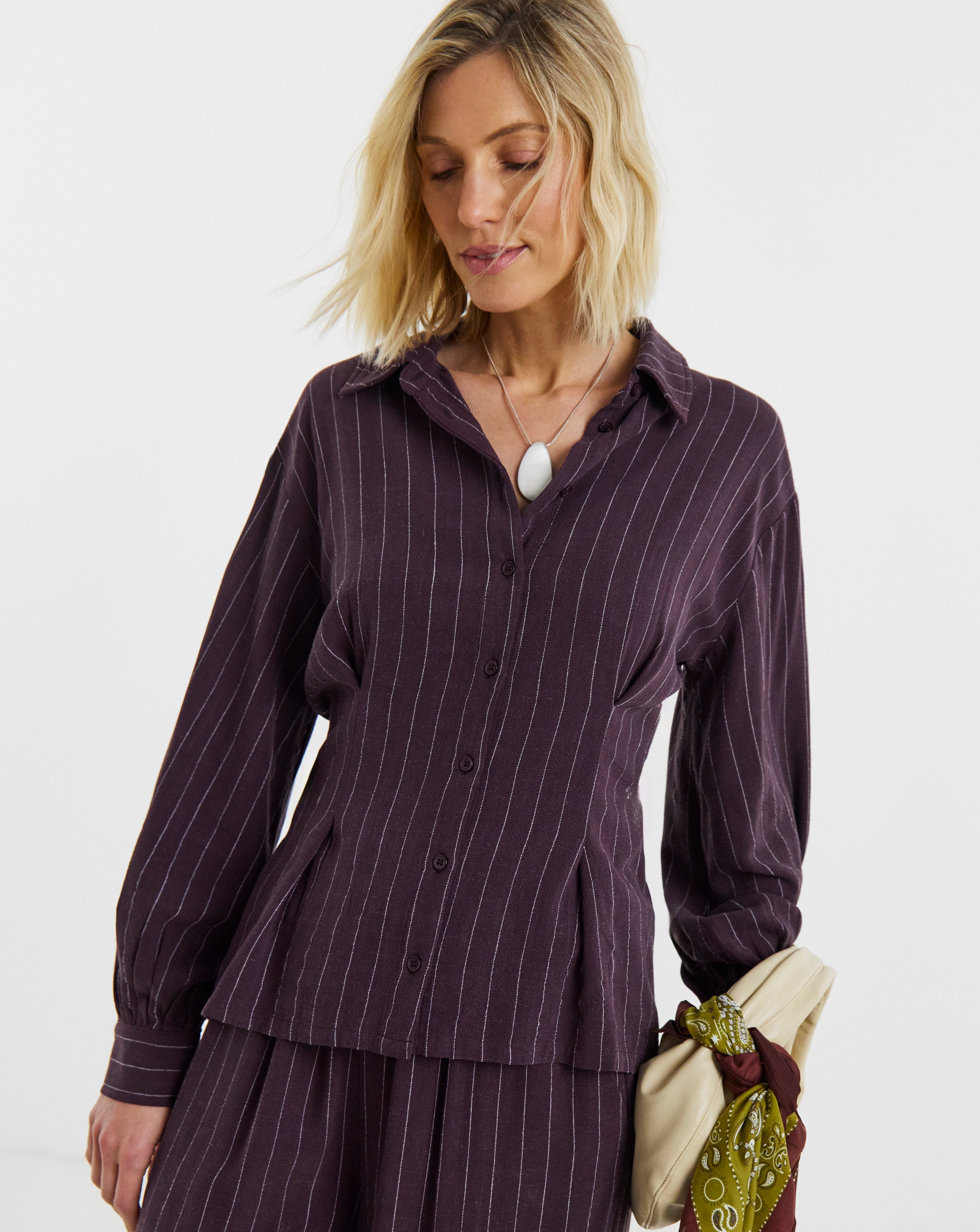 New In - PLUM STRIPE CORSET SHIRT CO-ORD