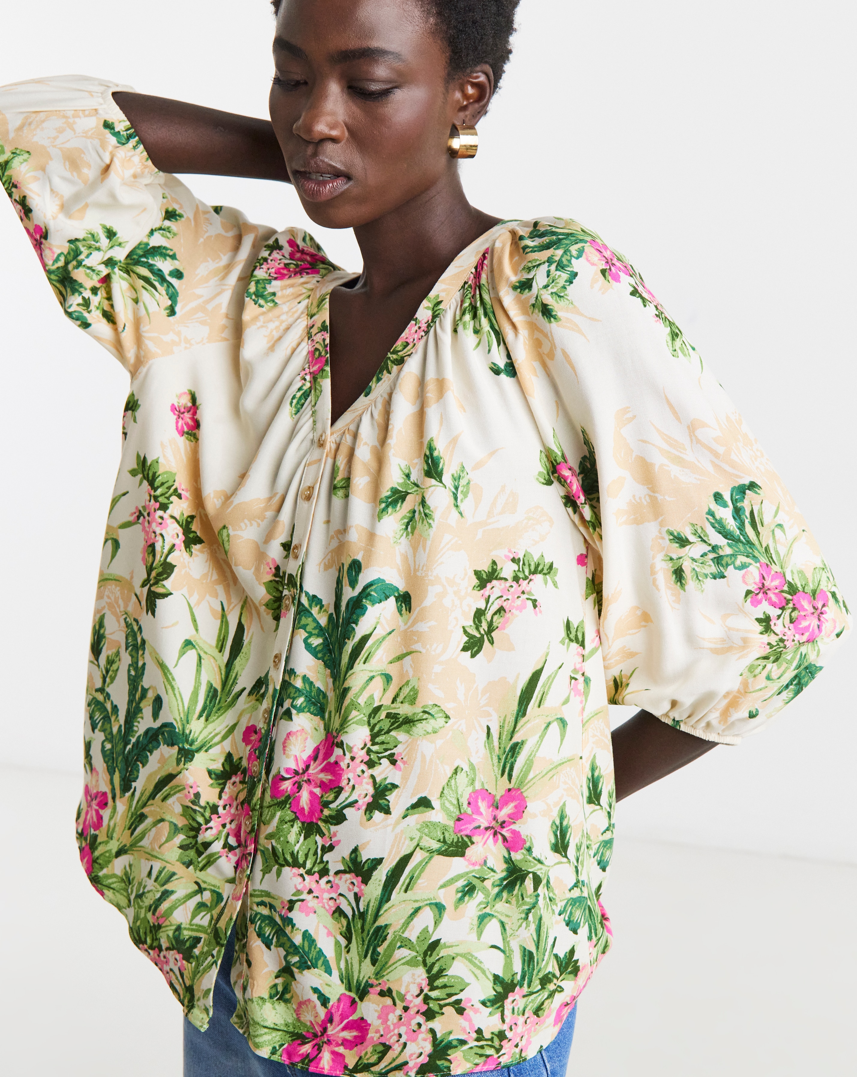 New In - Collarless Button Through Blouse