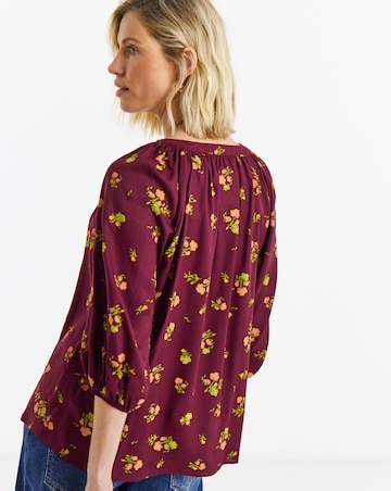 Floral Collarless Button Through Blouse