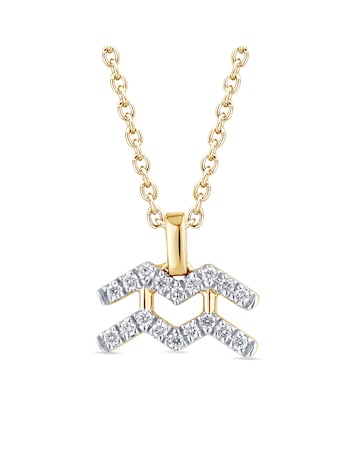 9ct Gold Diamond Aquarius Pendant on 18 inch chain
