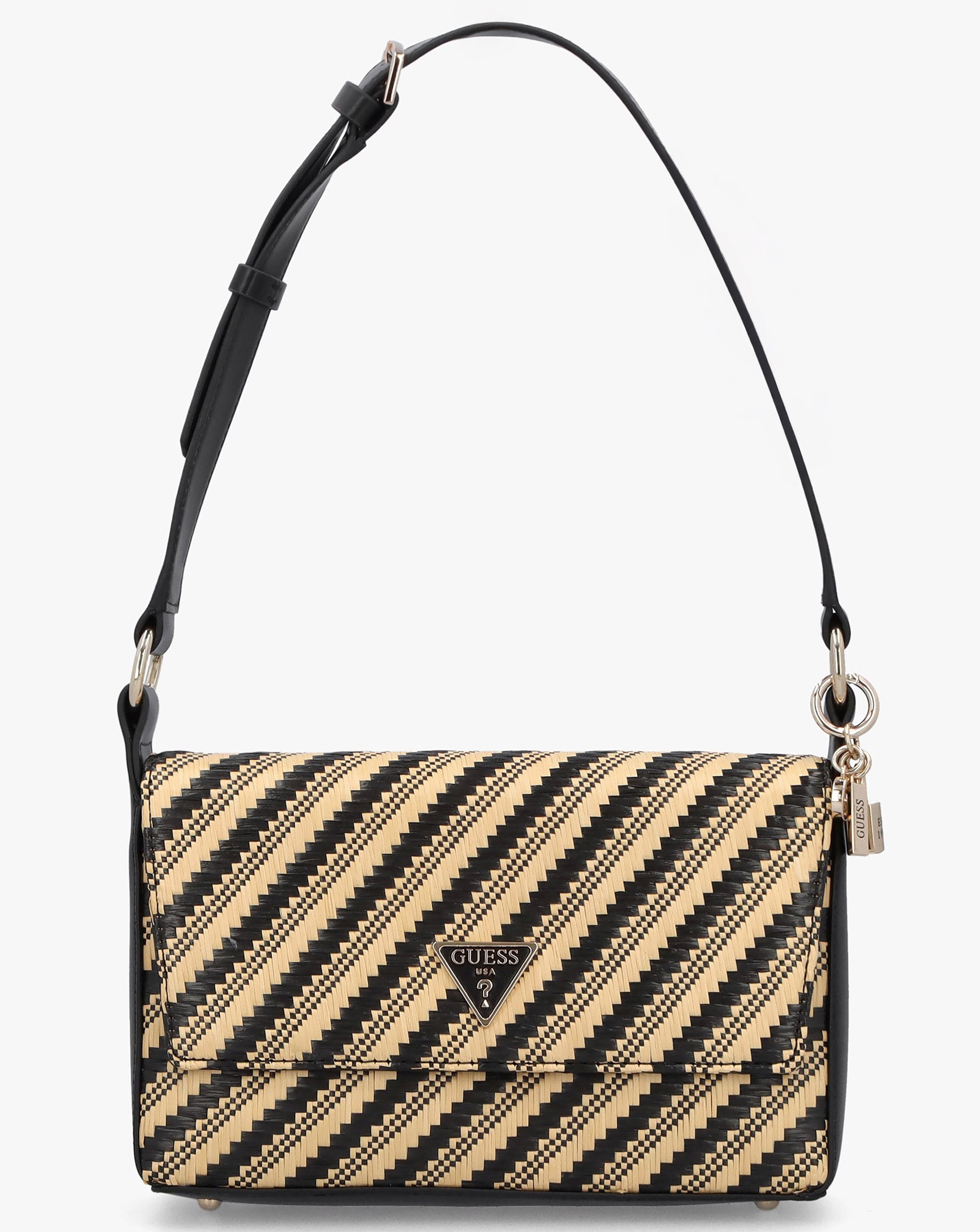 Guess Simona Woven Black Shoulder Bag