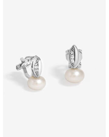Jon Richard Rhodium Plated Cubic Zirconia And Pearl Drop Earrings