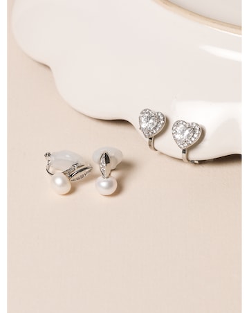 Jon Richard Rhodium Plated Cubic Zirconia And Pearl Drop Earrings