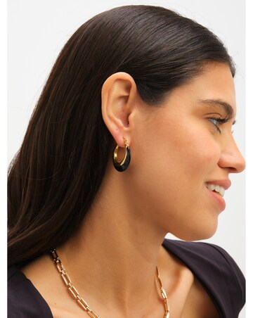 Jon Richard Gold Plated And Jet Enamel Hoop Earrings