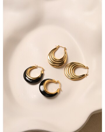 Jon Richard Gold Plated And Jet Enamel Hoop Earrings