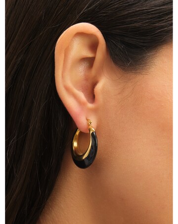 Jon Richard Gold Plated And Jet Enamel Hoop Earrings