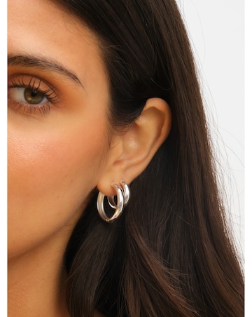 Jon Richard Sterling Silver Plated Stainless Steel Medium Flat Surface Hoops