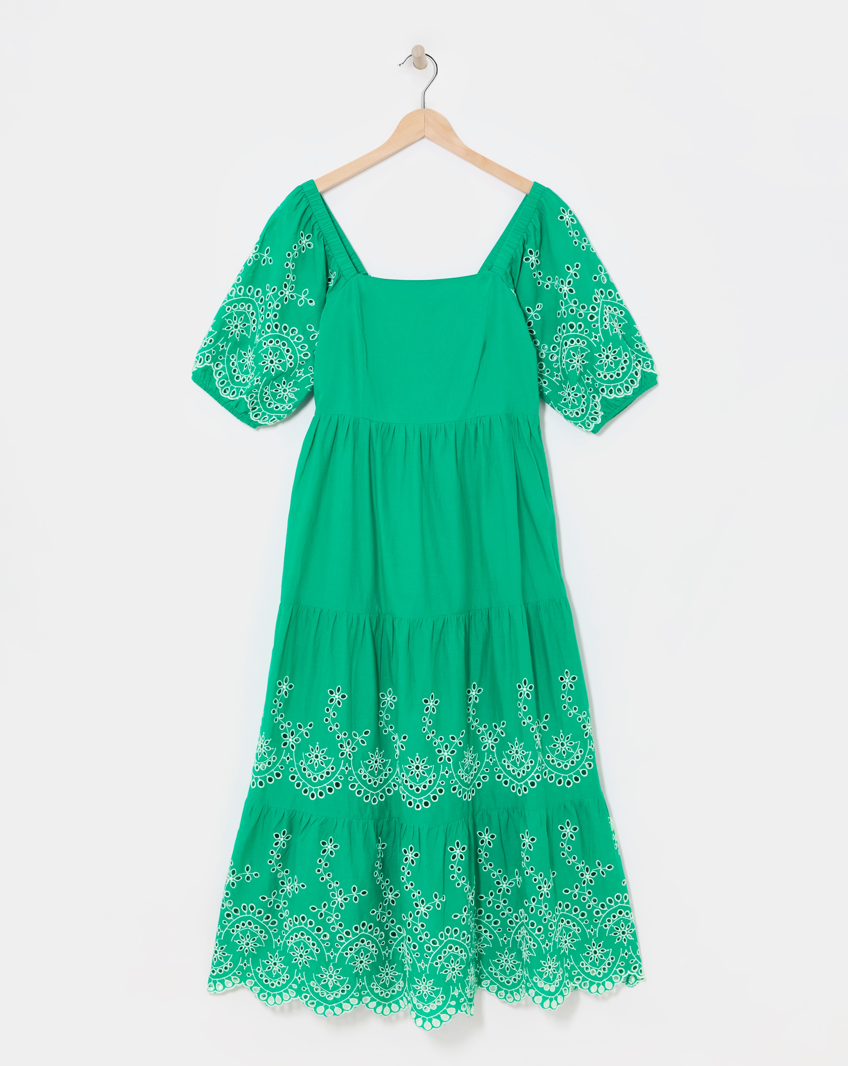 Broderie Tiered Dress With Puff Sleeves