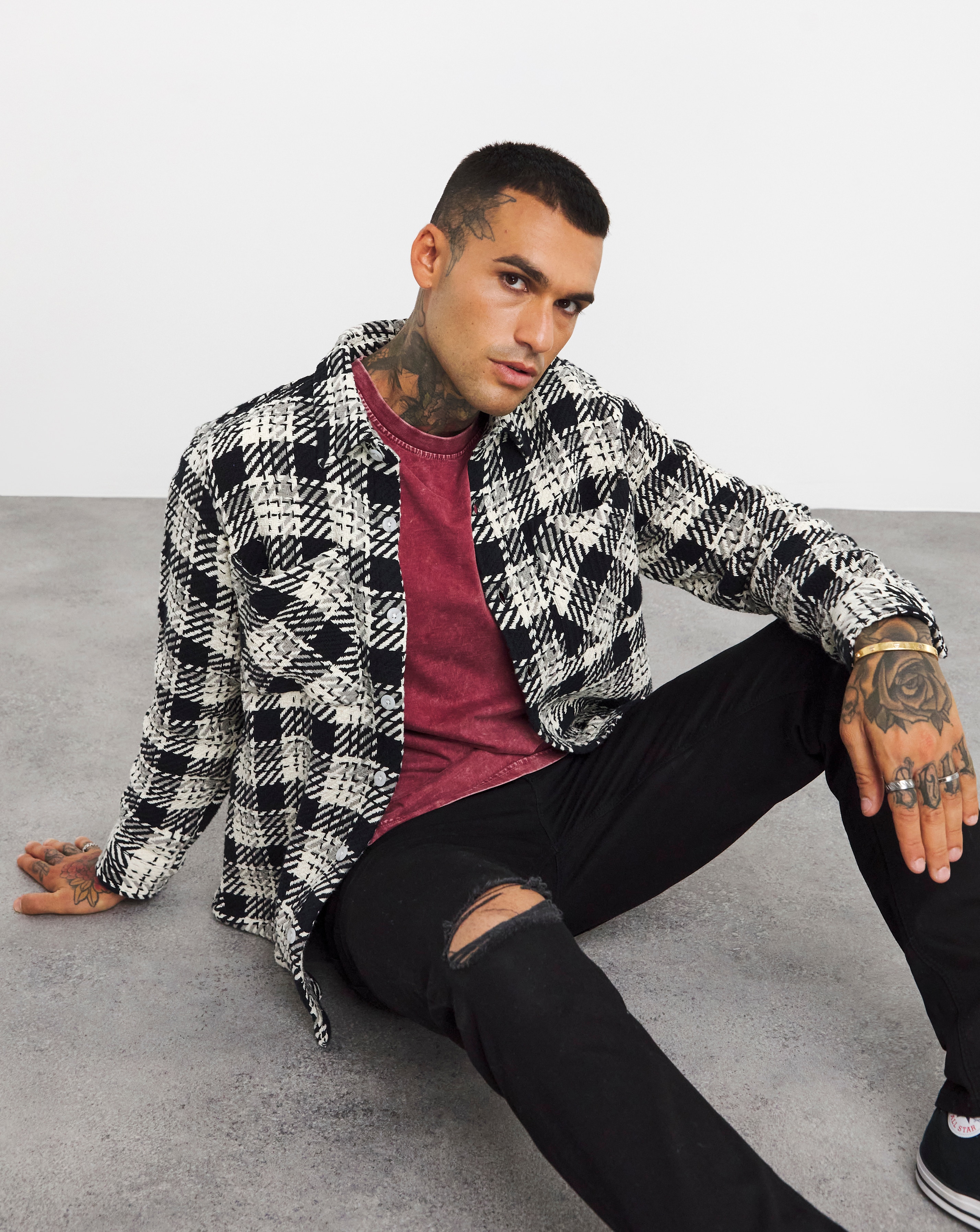 Heavy Textured Check Overshirt