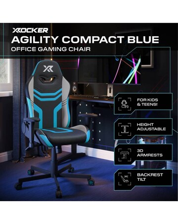 X Rocker Agility Compact Ergonomic PC Gaming Chair for Juniors - Blue