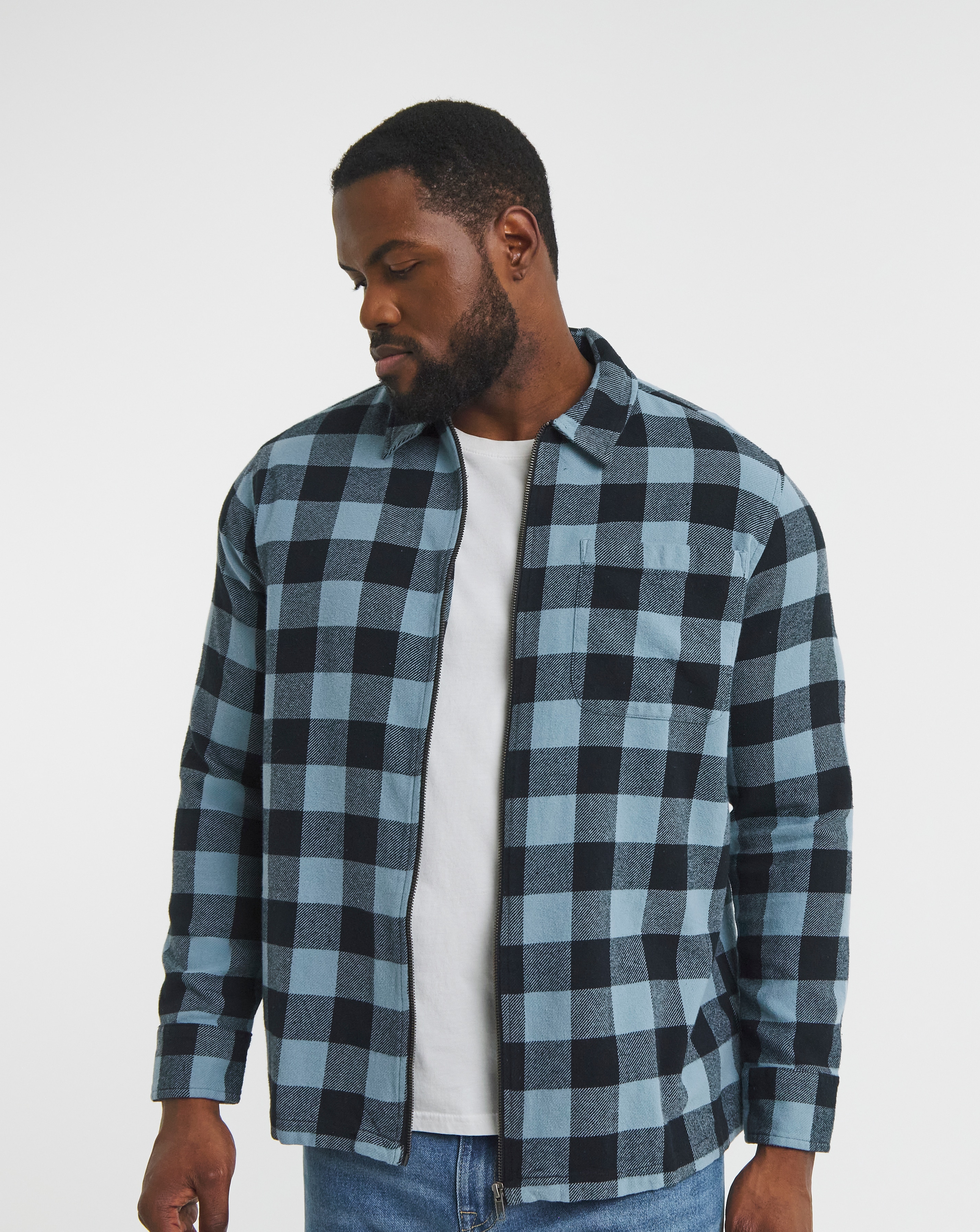 Brushed Buffalo Check Zip Overshirt