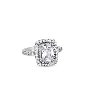 Simply Silver Sterling Silver 925 Cubic Zirconia Emerald Cut Halo Ring
