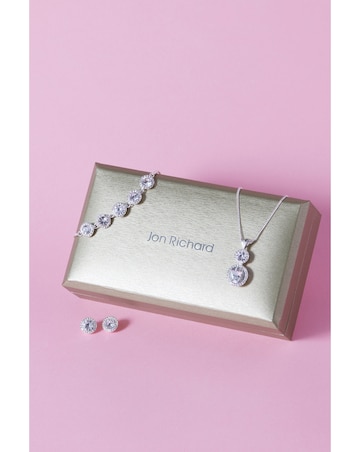 Jon Richard Silver Plated Crystal Halo Double Solitaire Trio Set - Gift Boxed