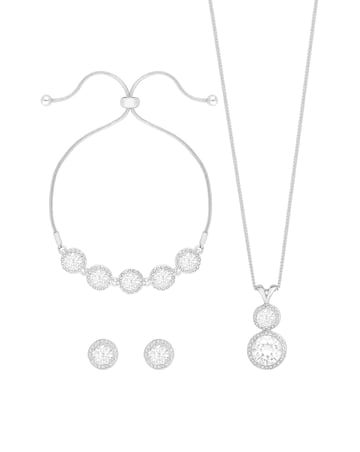 Jon Richard Silver Plated Crystal Halo Double Solitaire Trio Set - Gift Boxed