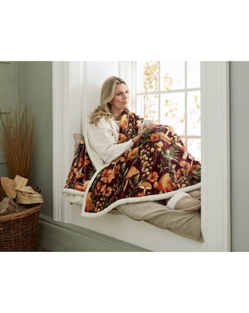 Mushroom Printed Fleece Heated Throw 140x180cm