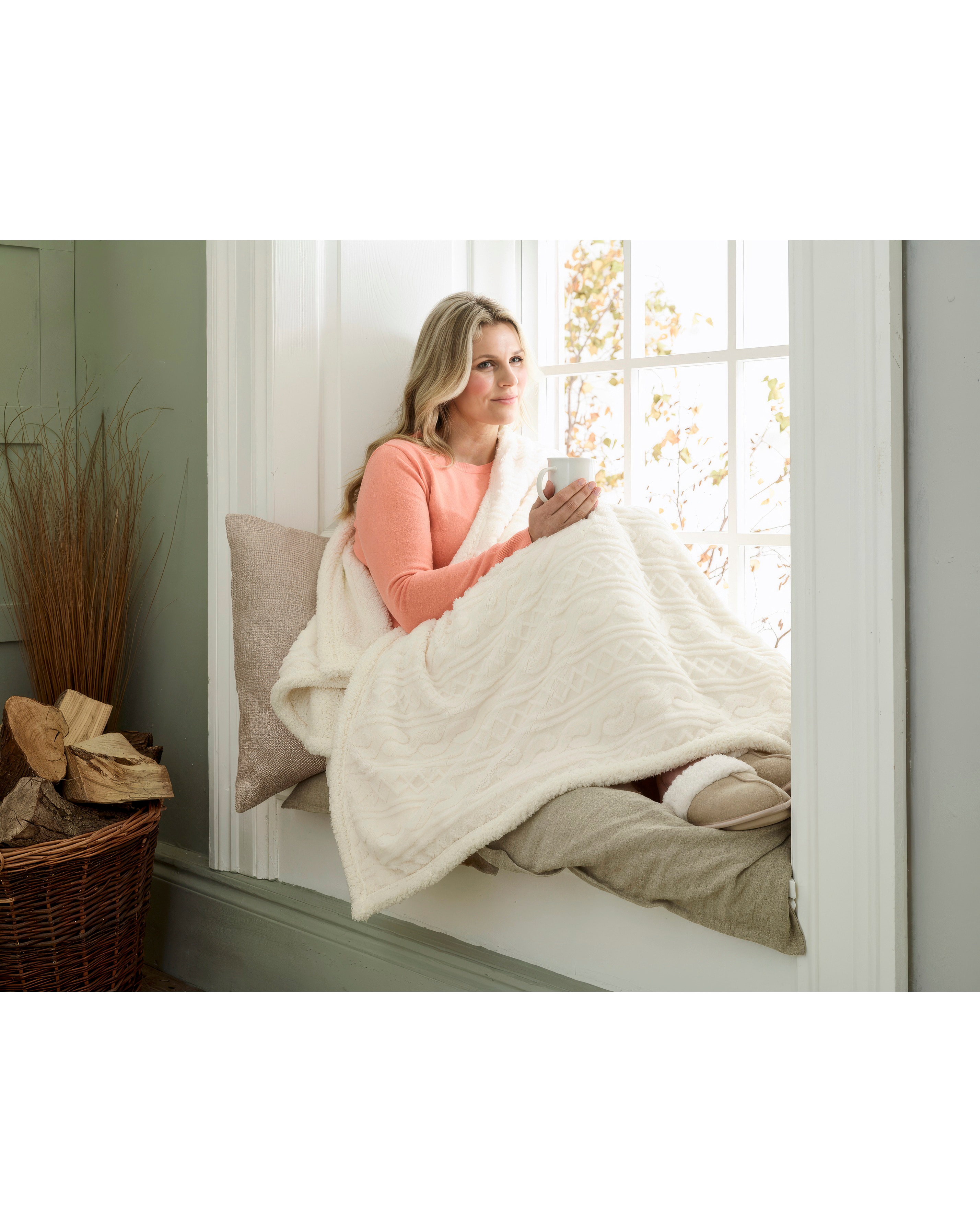 Cable Knit Sherpa Heated Throw