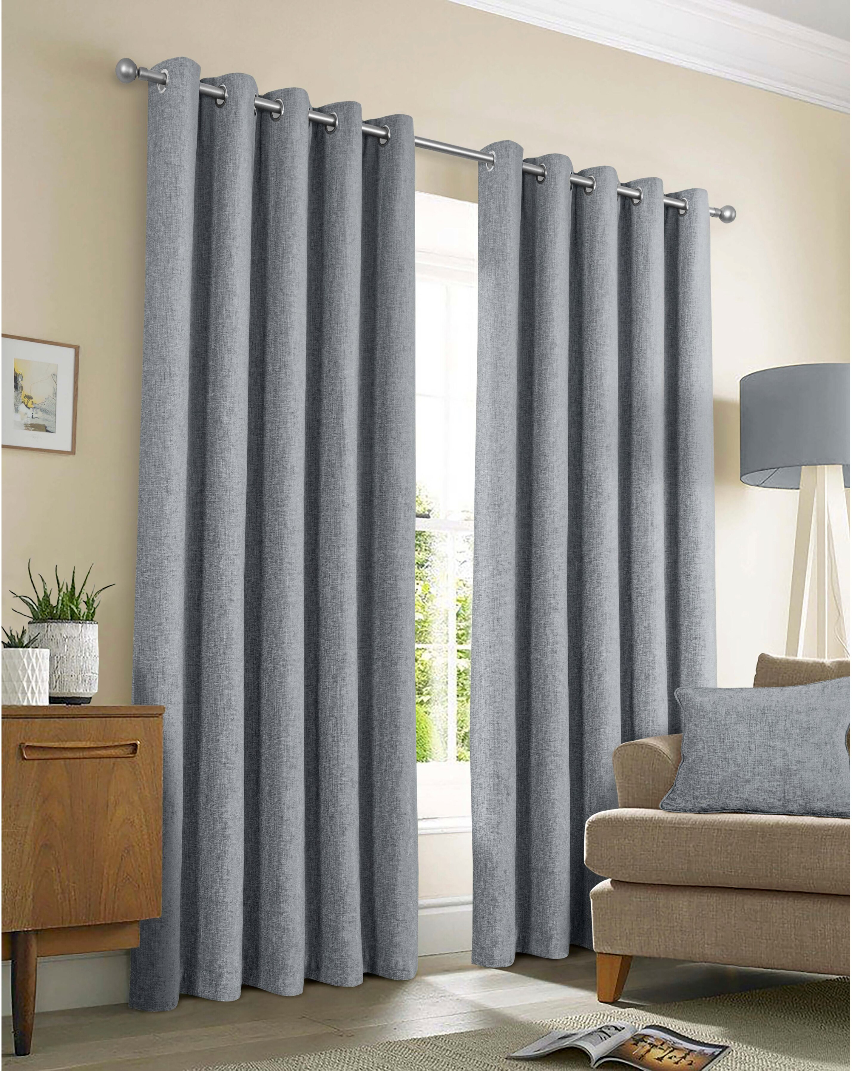 Sundour Amberley Eyelet Curtains - Nickel