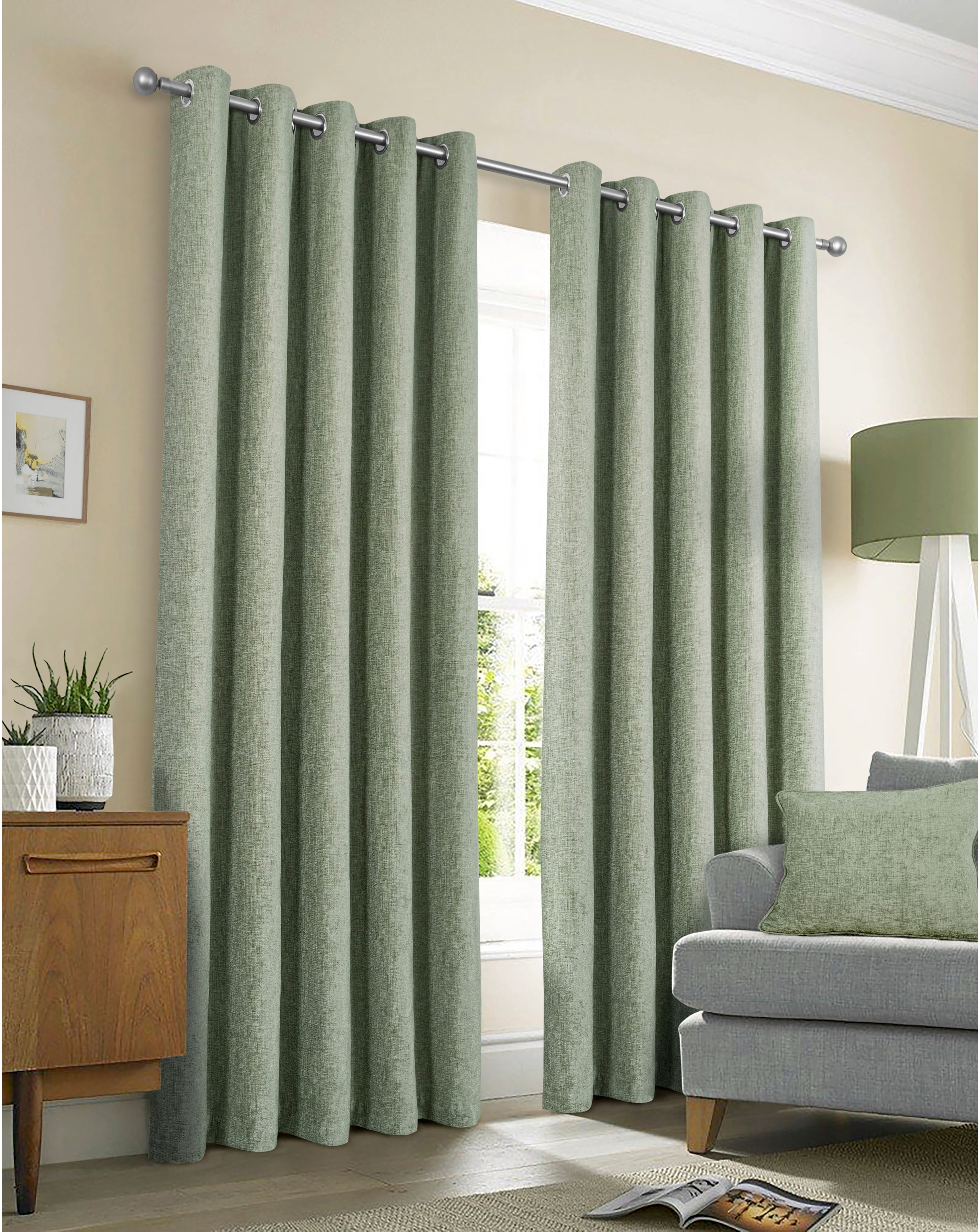 Sundour Amberley Eyelet Curtains - Sage