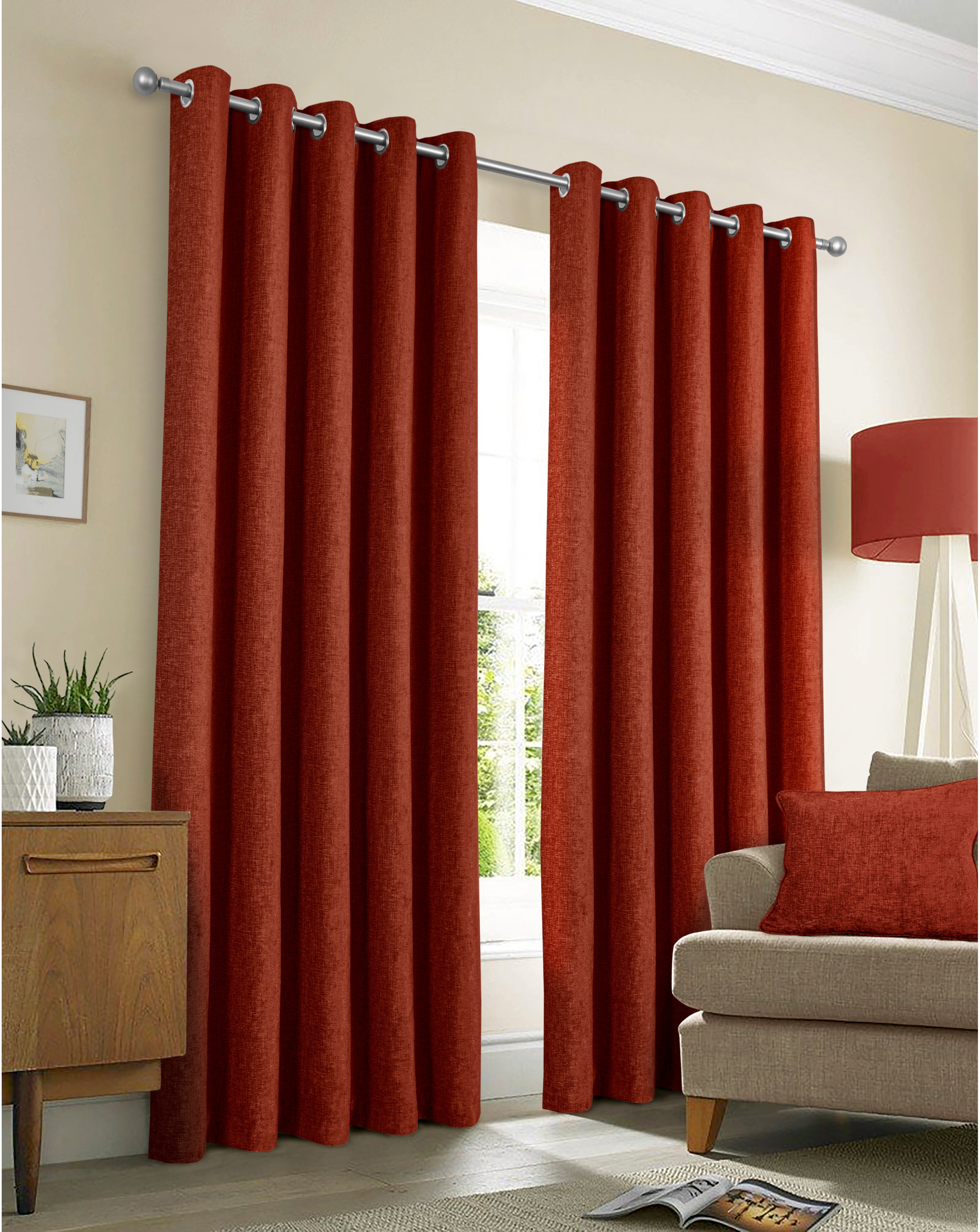 Sundour Amberley Eyelet Curtains - Terracotta