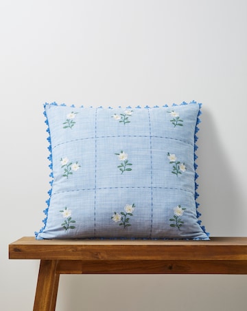 Julipa Amelia Embroidered Floral Tiles Cushion
