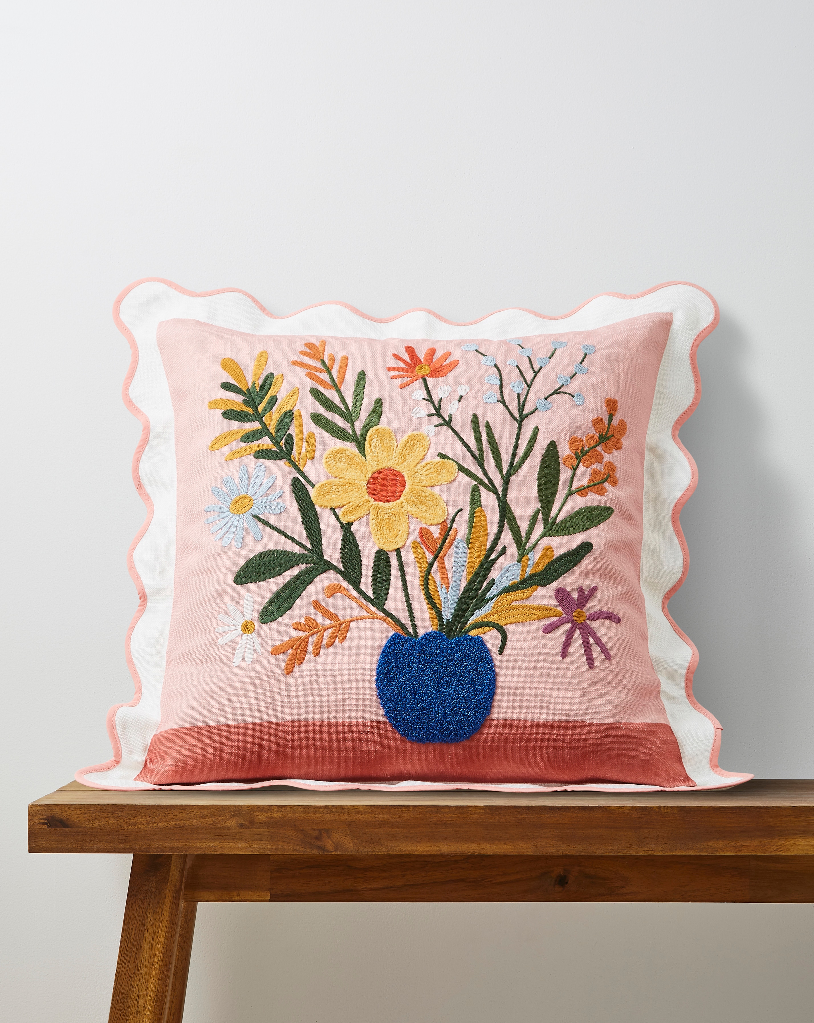 New In - Lynn Floral Cushion with Scalloped Edge