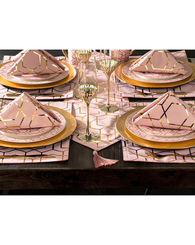 Waterside 9 PC Pink Geo Table Runner Set