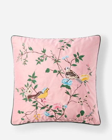 Botanical Birds Embroidered Velvet Cushion