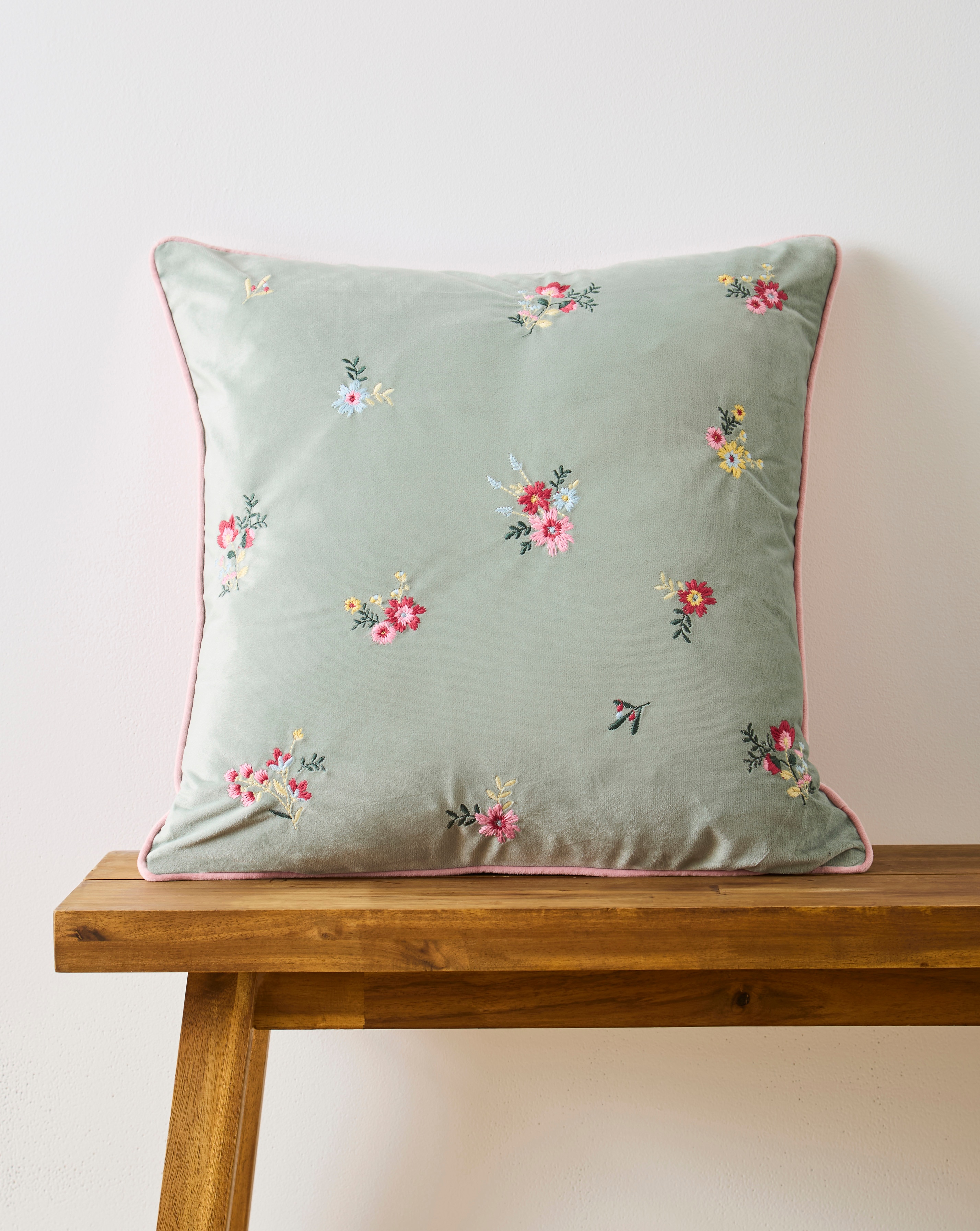 New In - Floral Embroidered Velvet Cushion