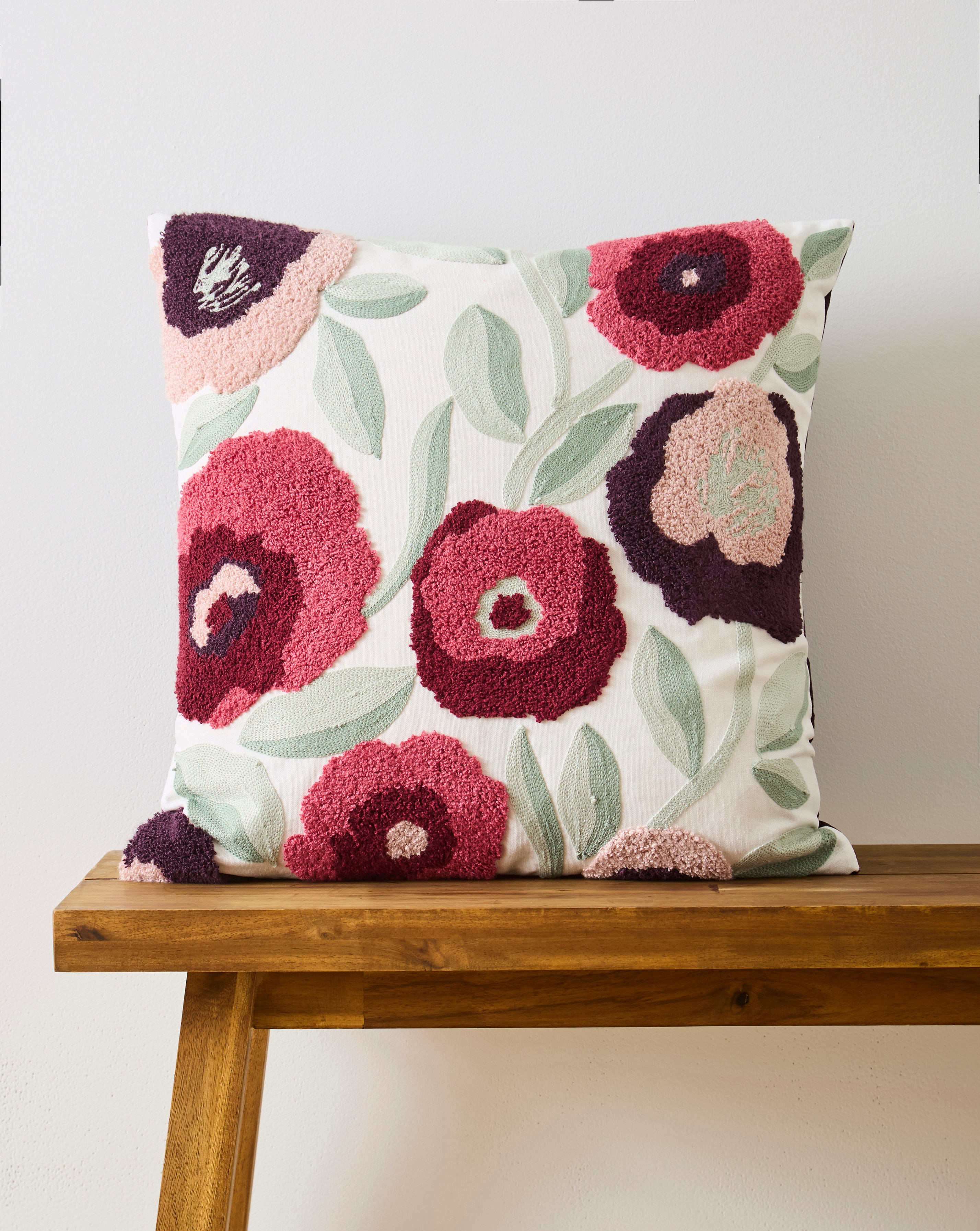 New In - Embroidered Floral Boucle Cushion