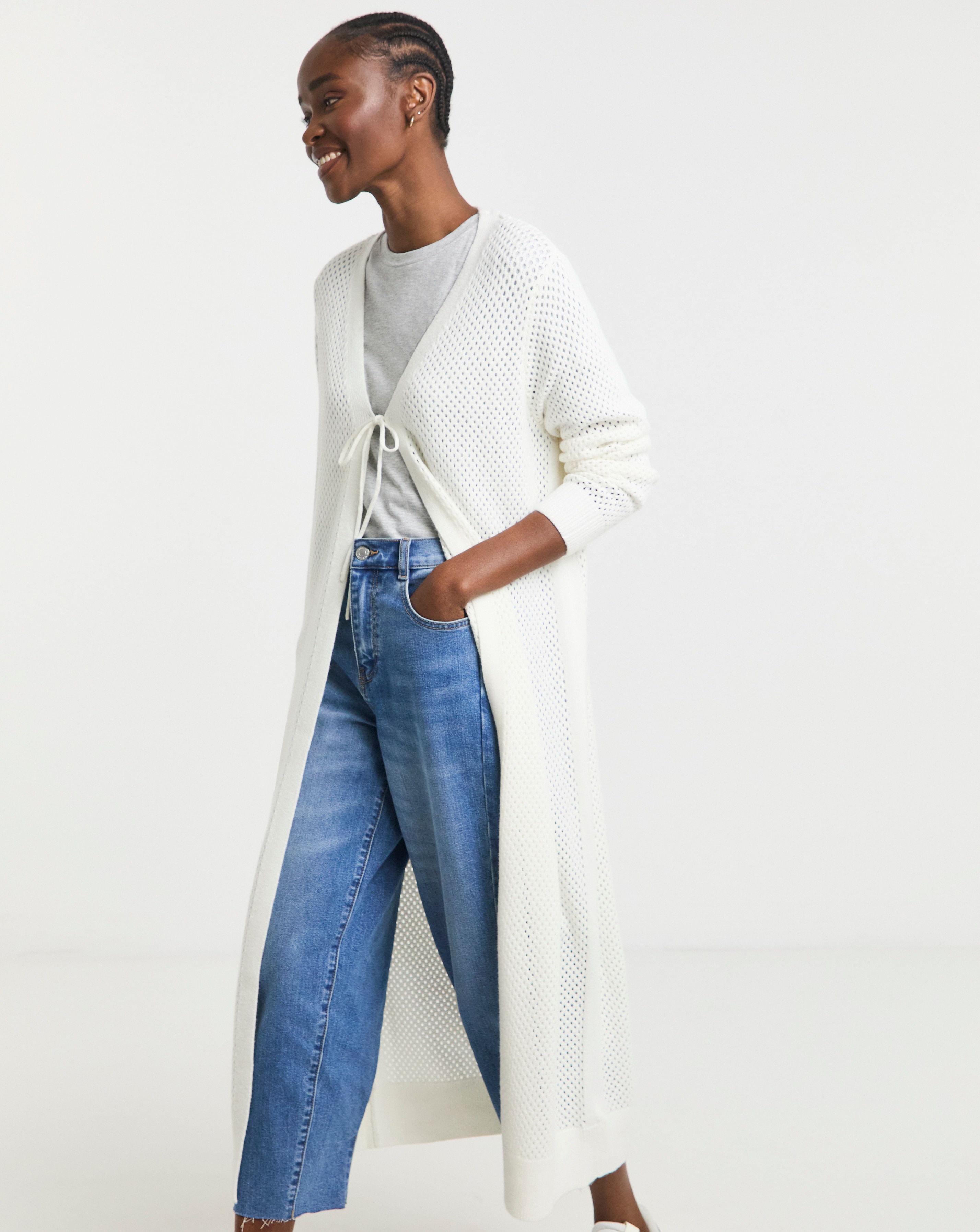 Cream Crochet Maxi Cardigan