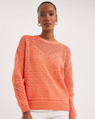 Coral Crochet Scallop Hem Jumper