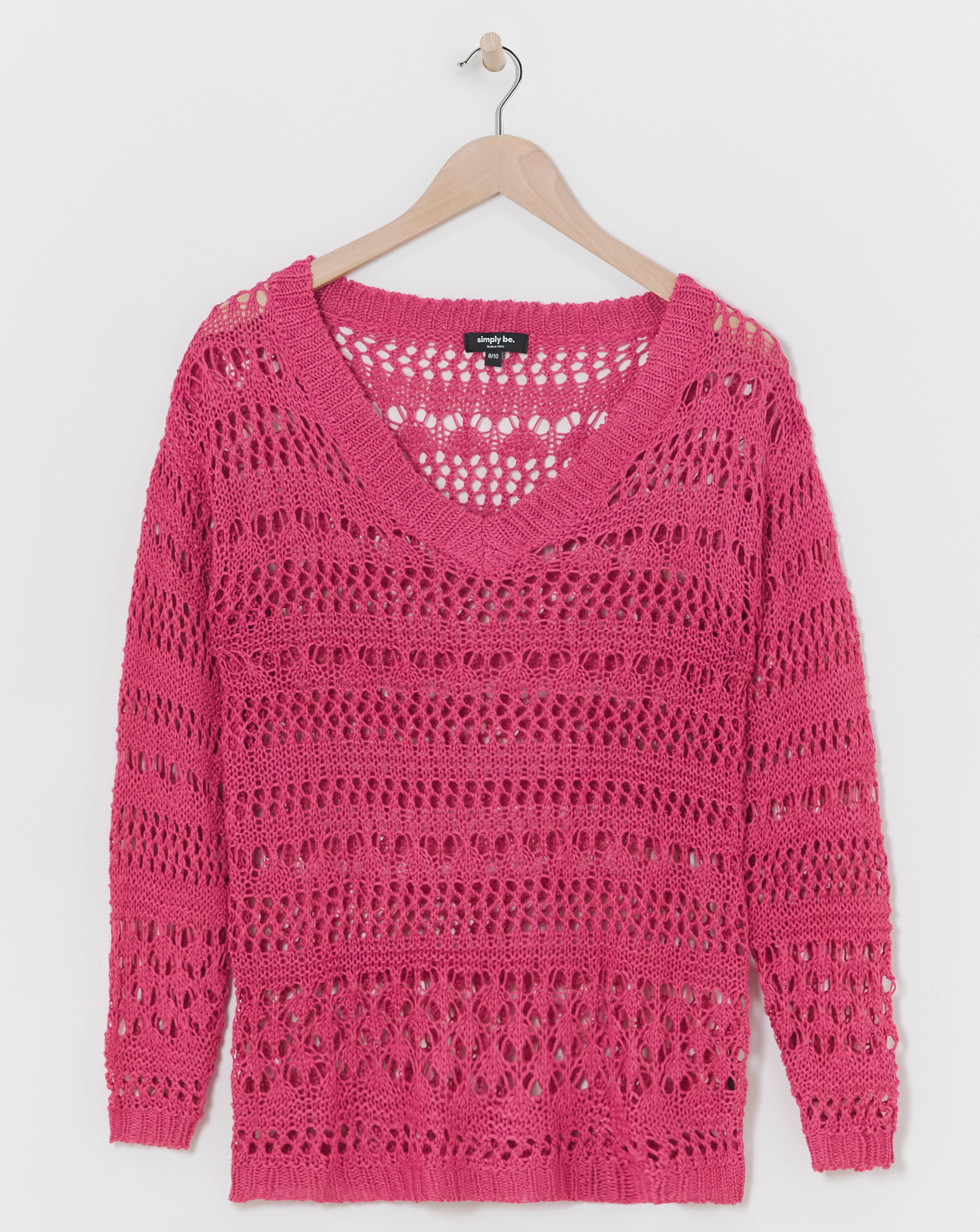 Pink Wide V Neck Crochet Jumper