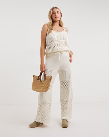 Simply Be Cream Crochet Wide Leg Trouser