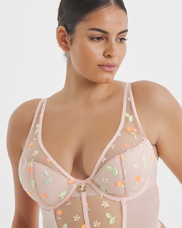 Simply Be Summer Cherries Embroidery Half Padded Underwired Longline Bra B-F