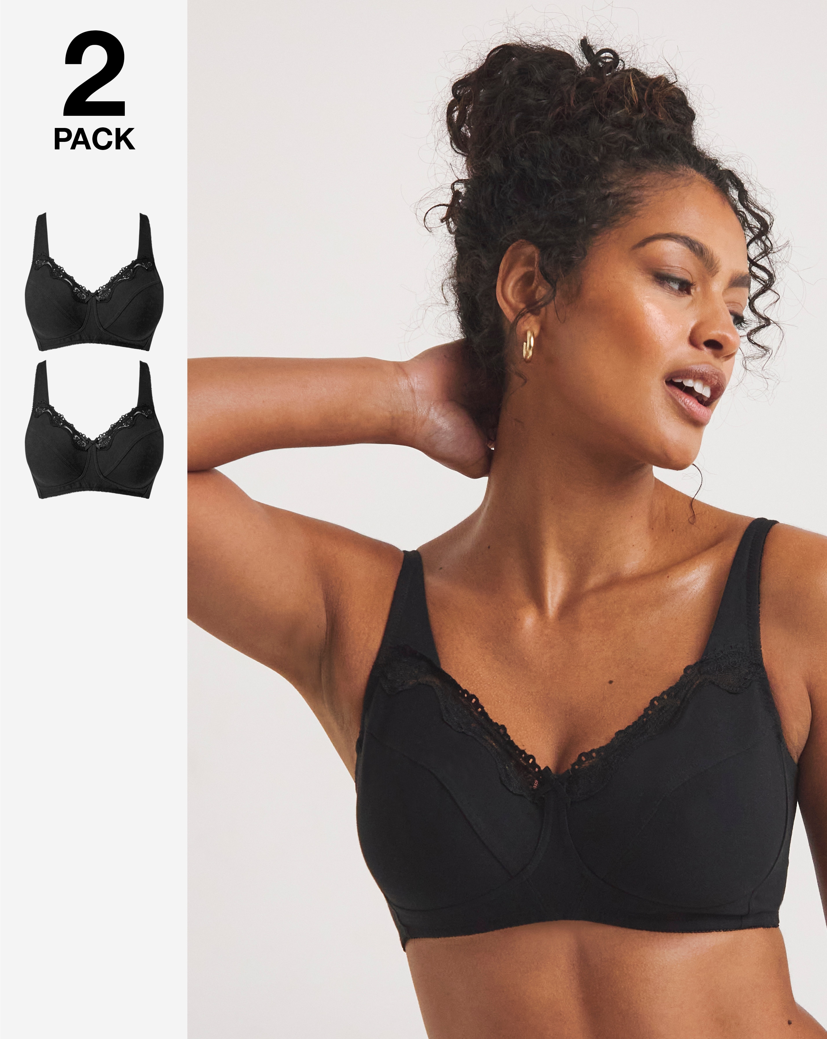 2 Pack Non Wired Black/Black Bras