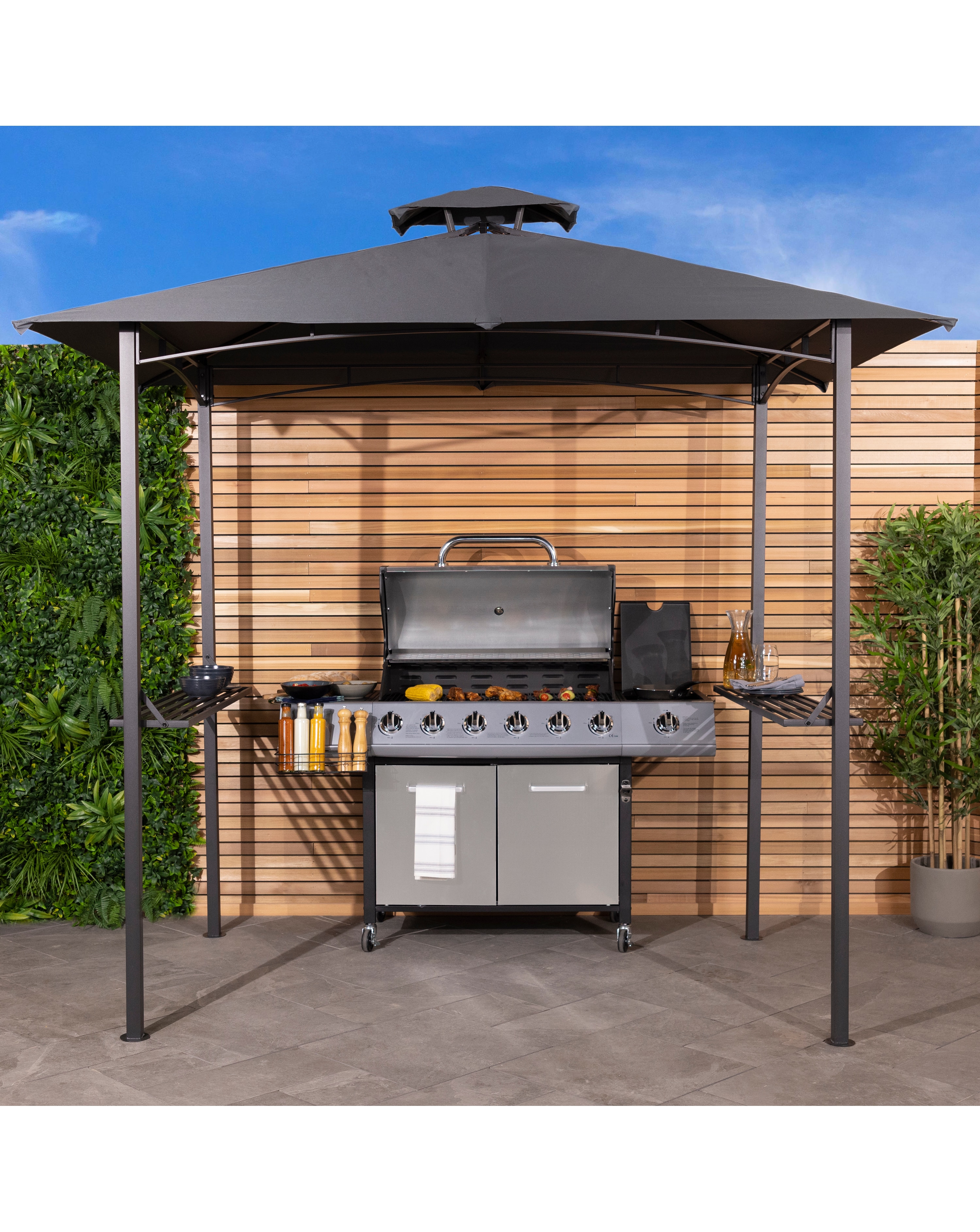 Charles Bentley Steel BBQ Grill Gazebo - Grey