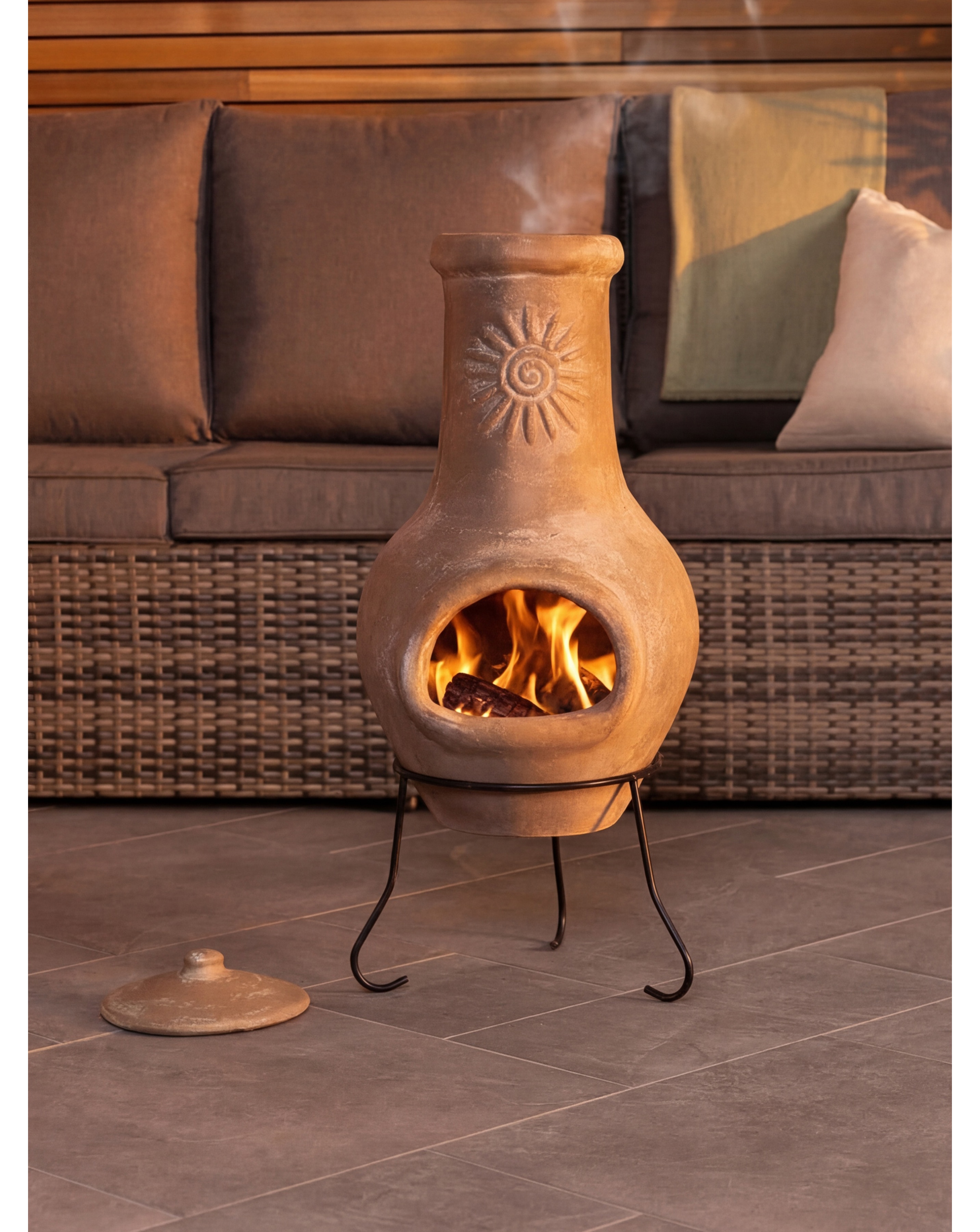 Charles Bentley Medium Clay Chiminea with Sun Design