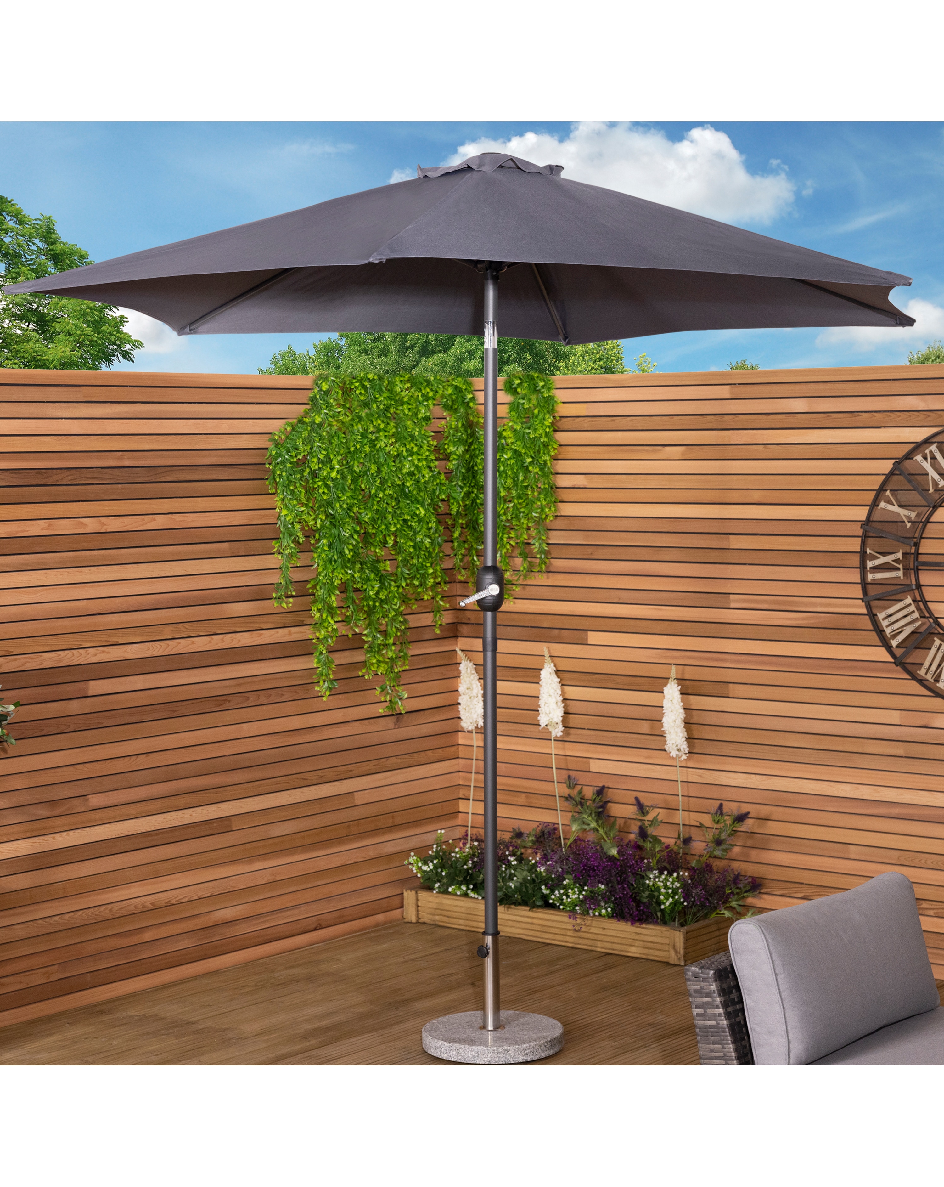 Charles Bentley 2.7m Garden Parasol - Grey