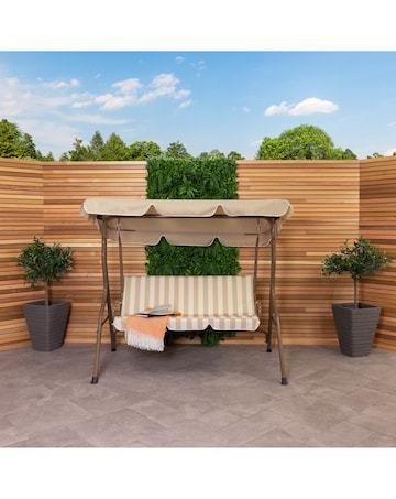 Charles Bentley 2 Seater Garden Swing Seat - Beige & White Stripe