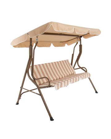 Charles Bentley 2 Seater Garden Swing Seat - Beige & White Stripe