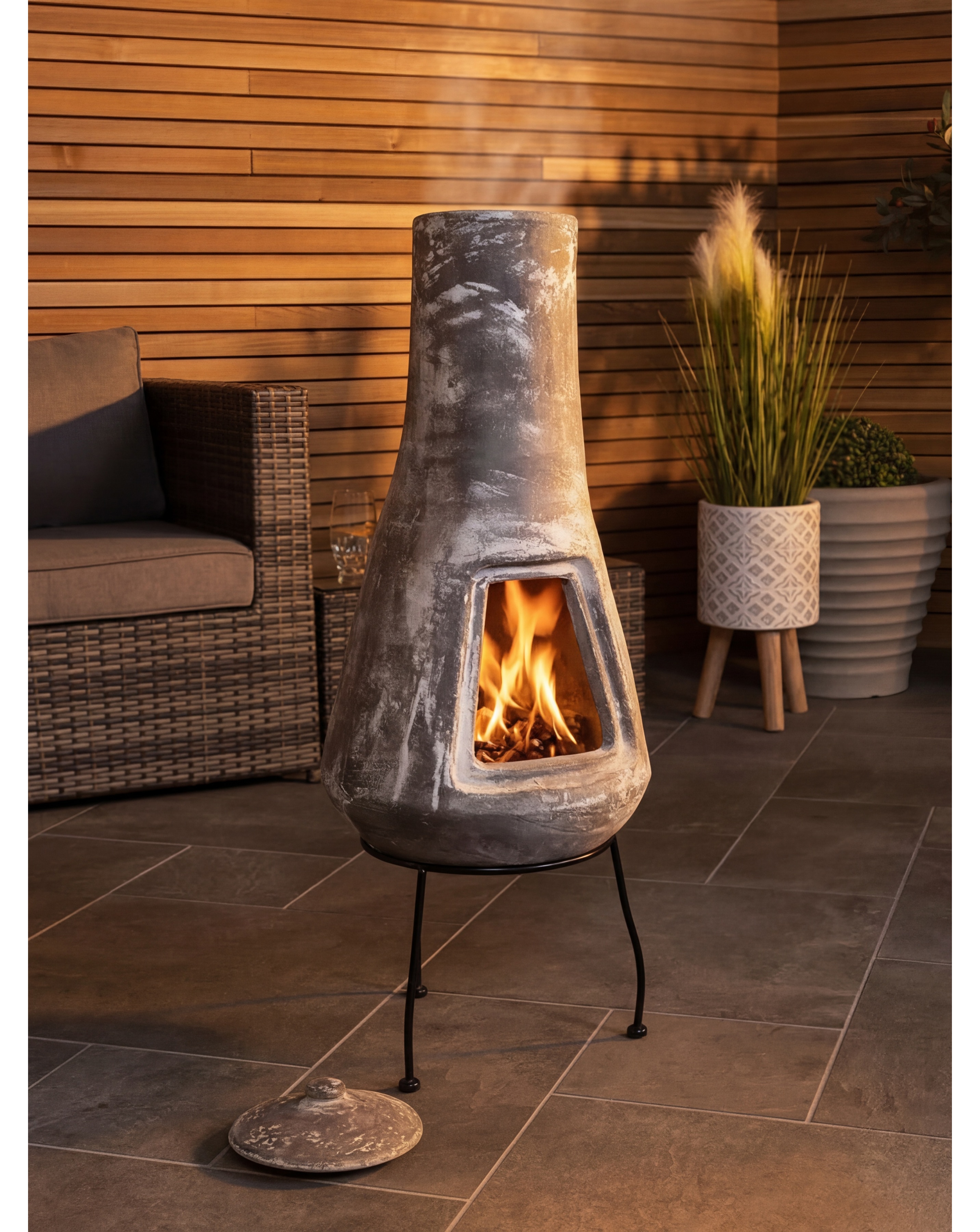 Charles Bentley Light Grey Clay Chiminea