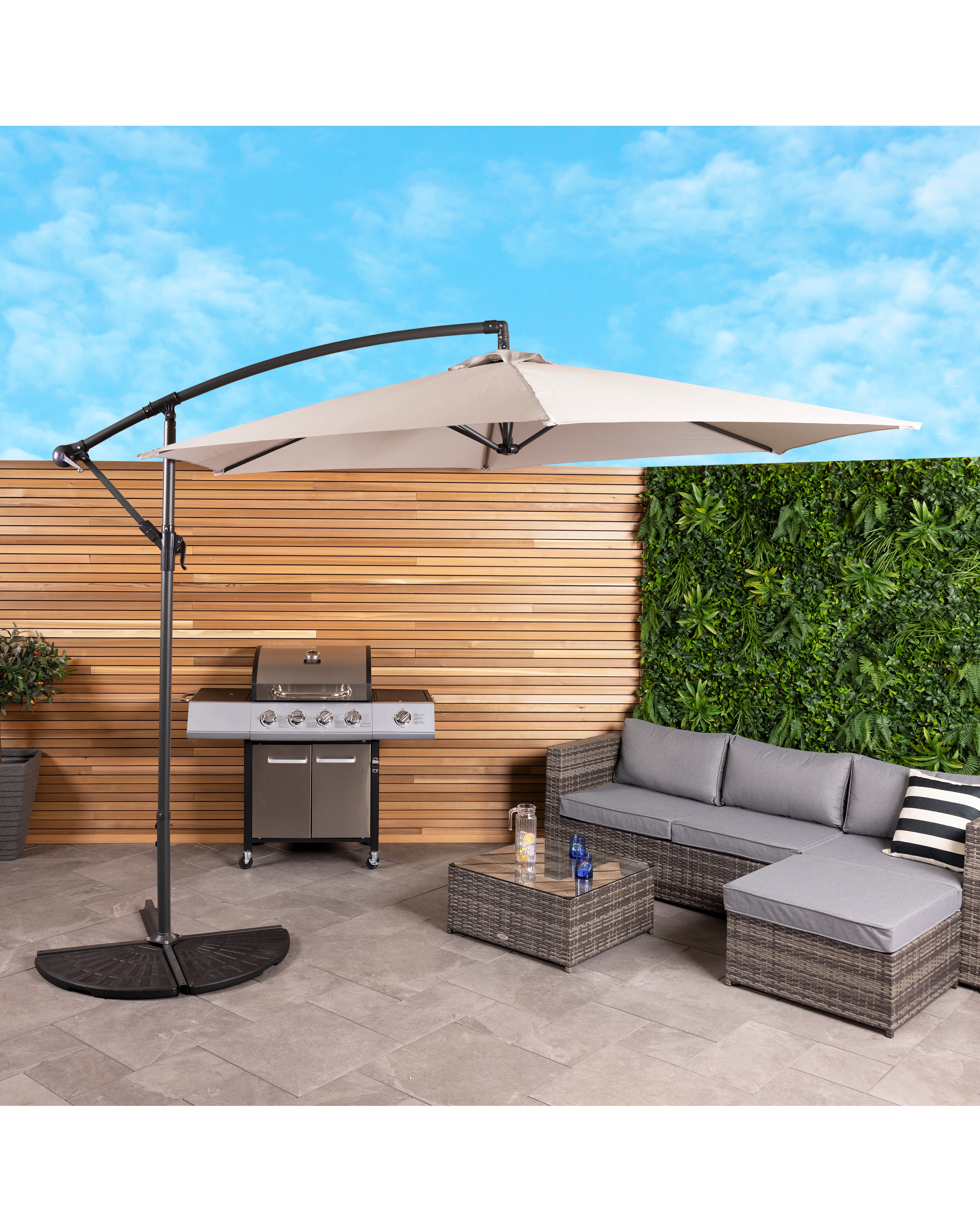 Charles Bentley 3m Hanging Garden Parasol - Light Grey