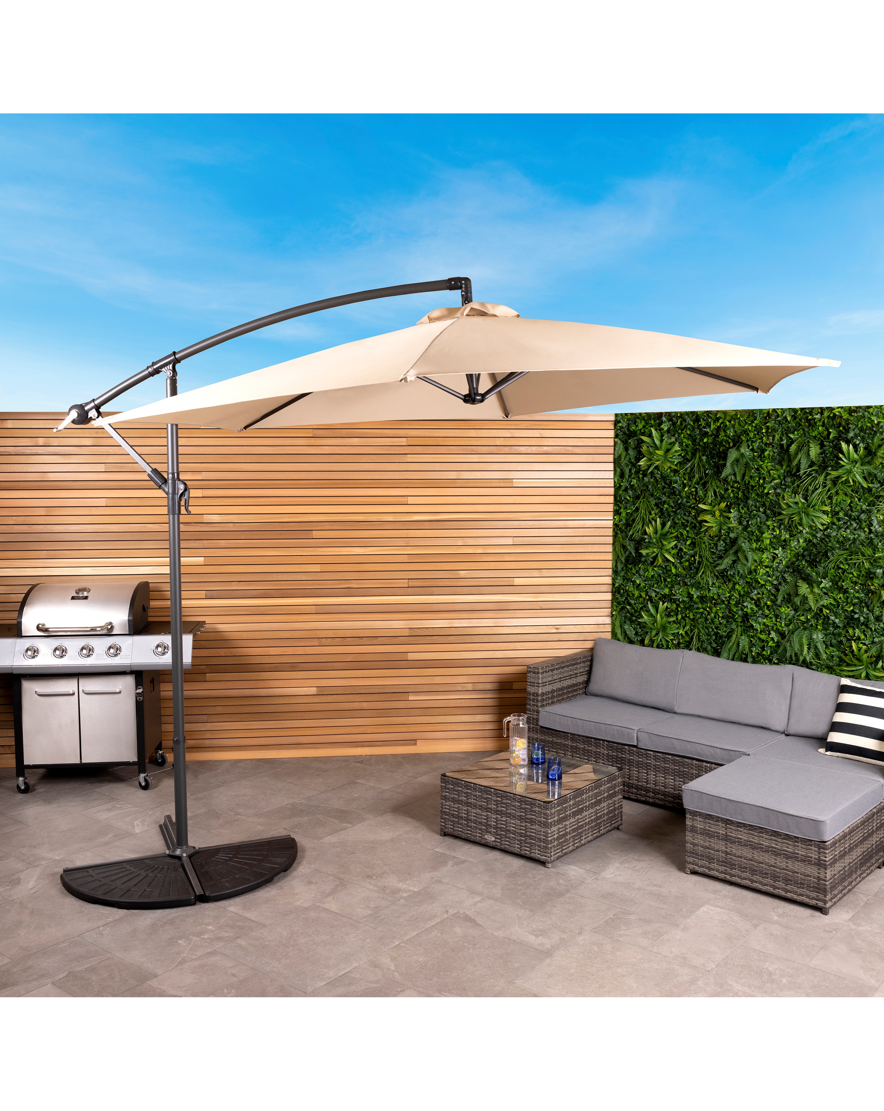 Charles Bentley 3m Hanging Garden Parasol - Beige